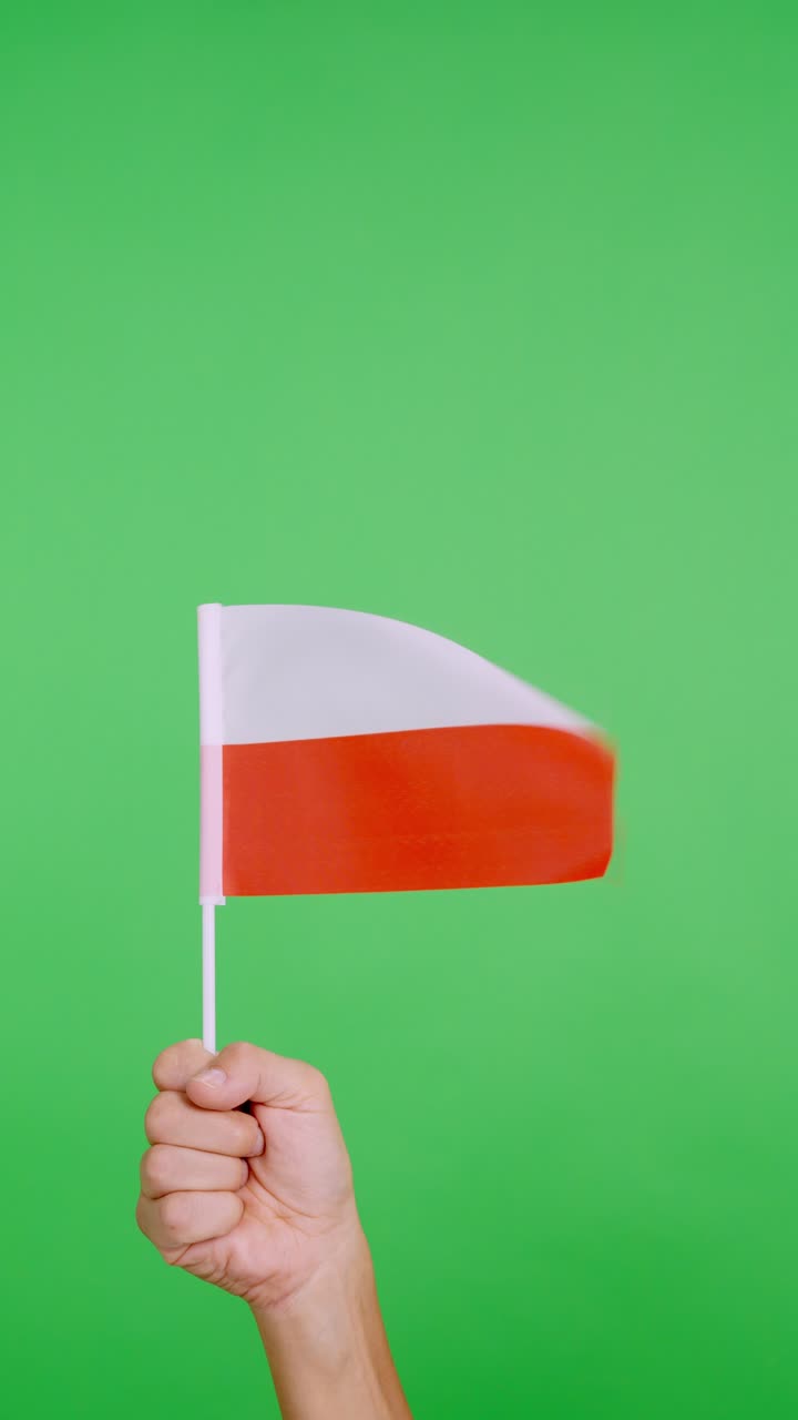 Hand lifting a polish pennant while waving by the wind