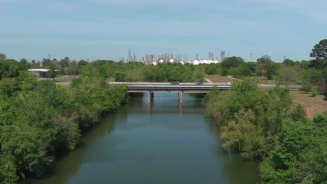 Aerial-view-of-the-buffalo-Bayou-in-Houston,-Texas