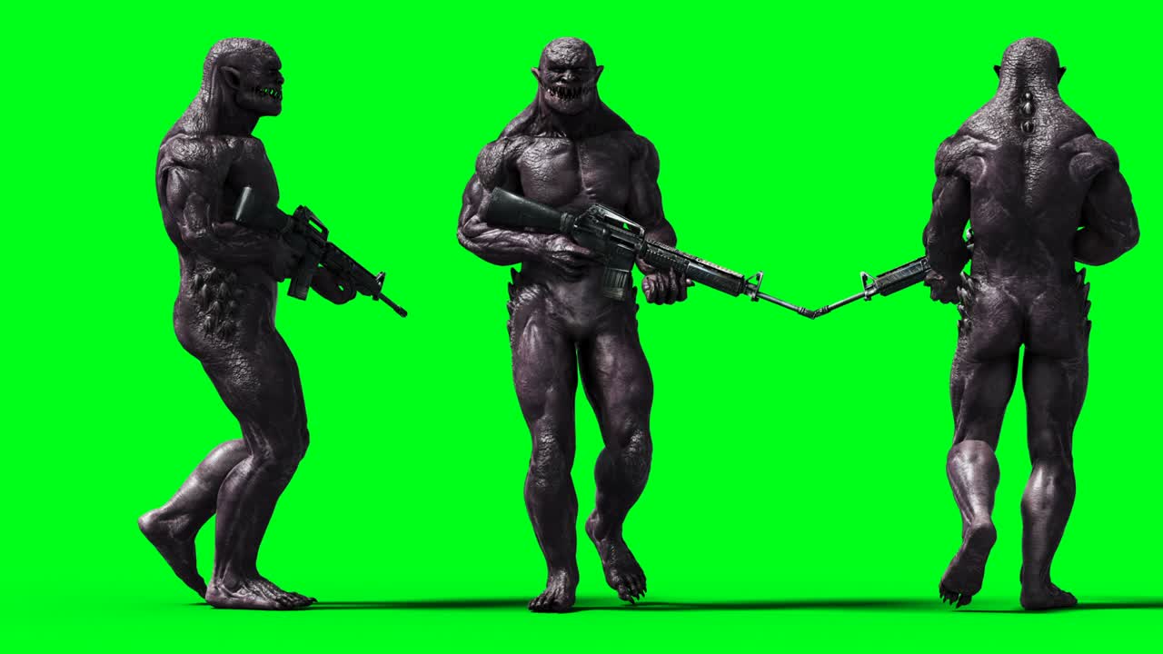 무서운 괴물 애니메이션, 물리적, 모션, 흐릿한, 현실적인 4k 애니메이션, 그린 스크린