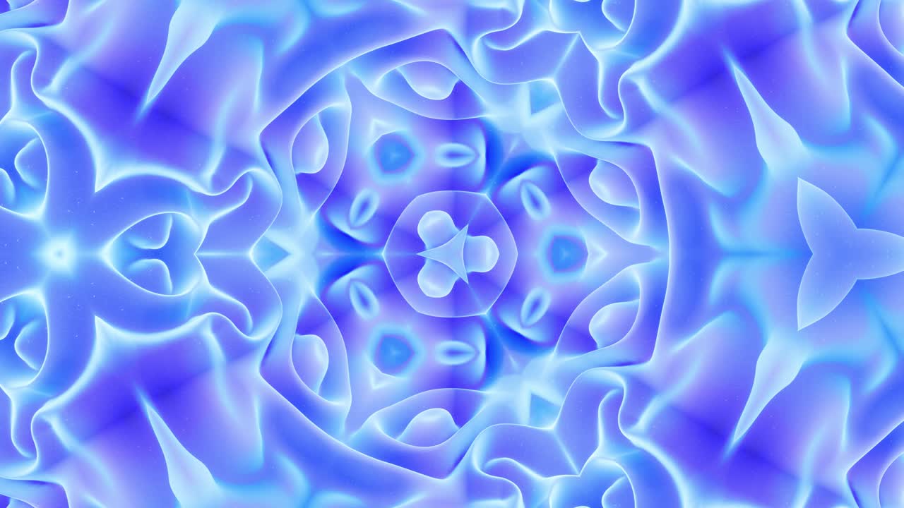animación en bucle liso de 3d abstracto forma mate suave como flor o mandala, estructura simétrica de material de terciopelo púrpura azul intercalado con pañuelos, cambia de forma suavemente cíclica. gradiente