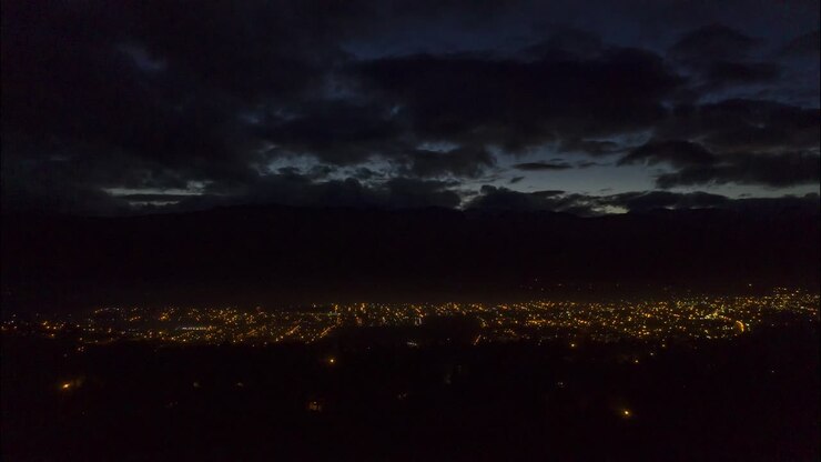 Time-lapse of sunset over El Bolson, Argentina, wide shot