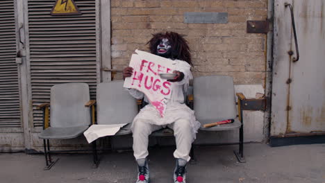 clown holding banner