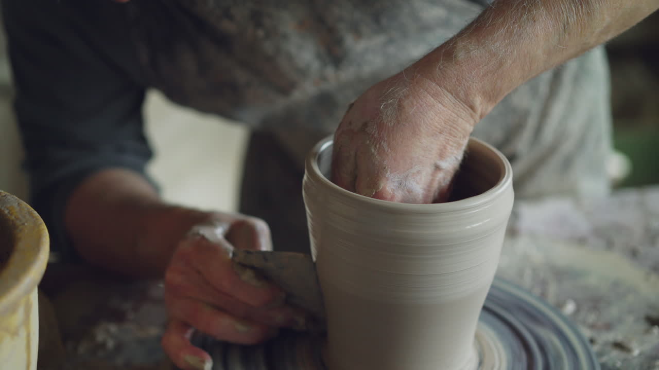 Experienced Potter Shaping Clay on a Wheel