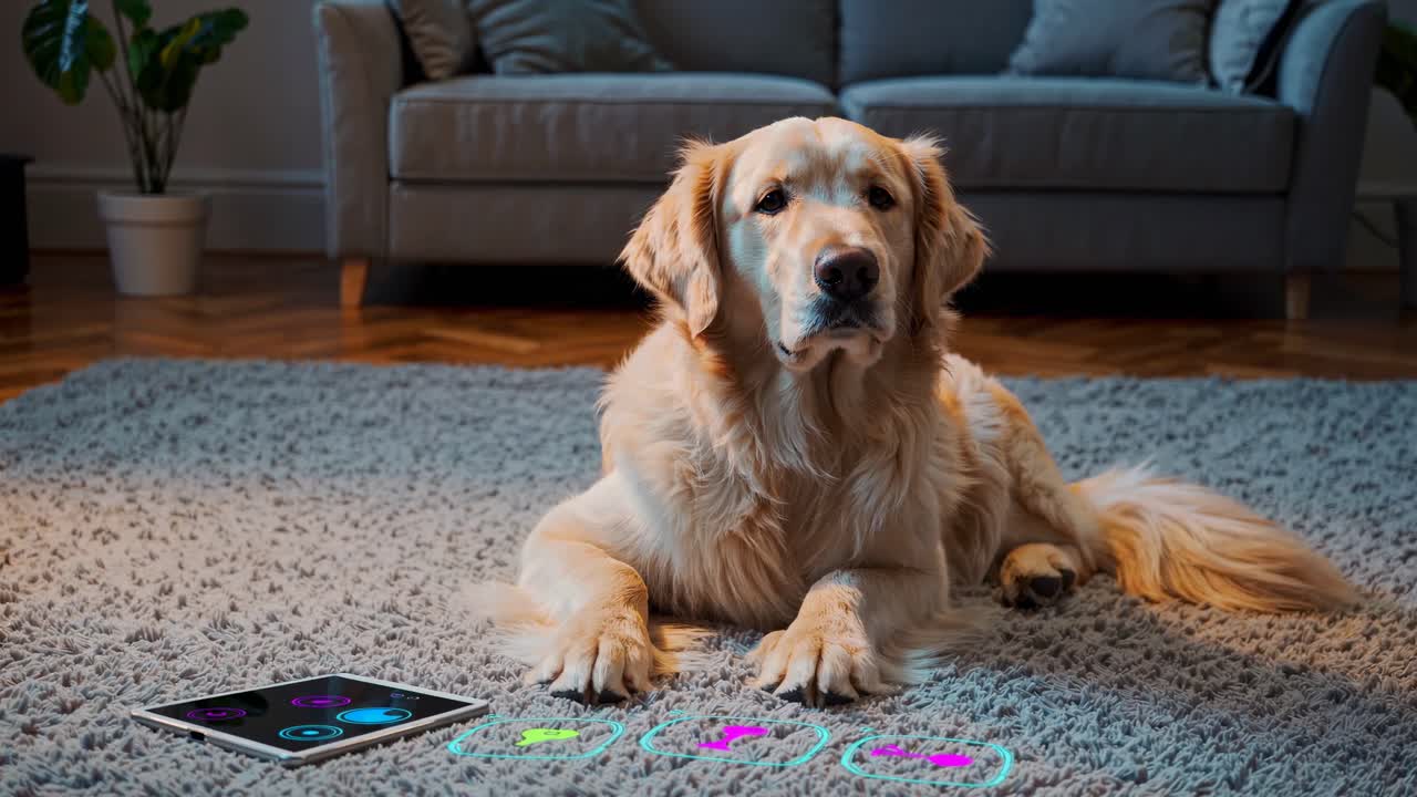 Golden Retriever interacting with smart home technology