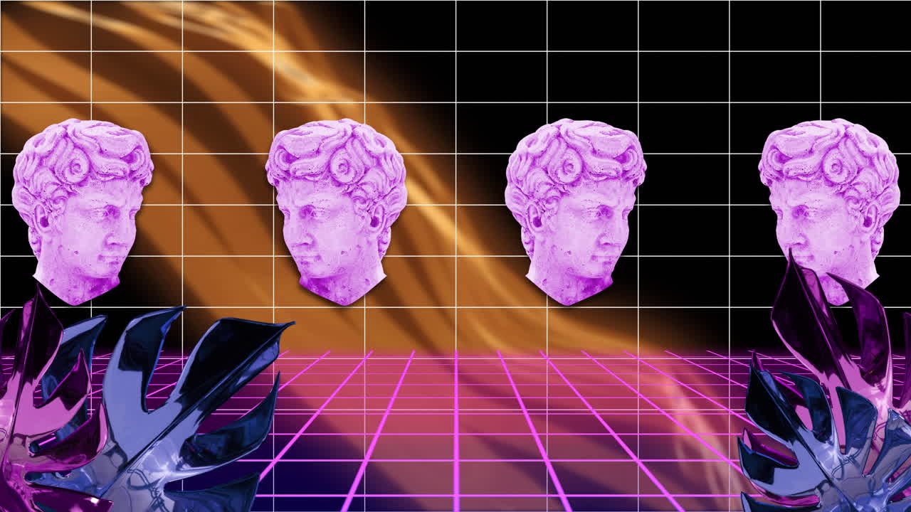 Animation of interference over shapes moving and sculptures on black background