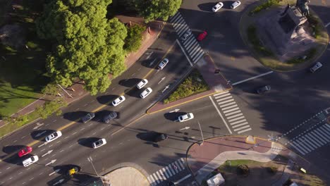 Aerial-Shot-Of-Traffic-in-Sarmiento-Avenue-in-Buenos-Aires-City,-Argentina