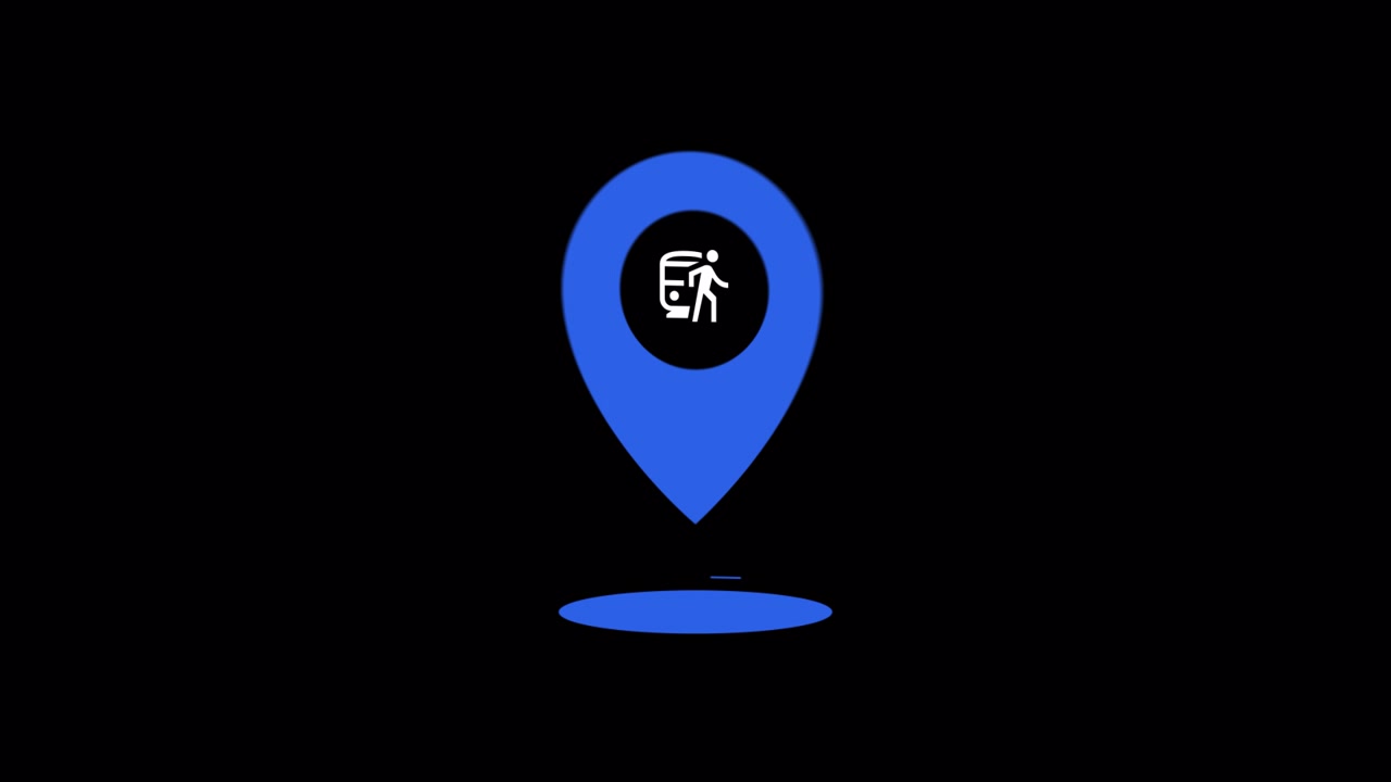Segnaposto animati blu sulla mappa con icone di persone che camminano