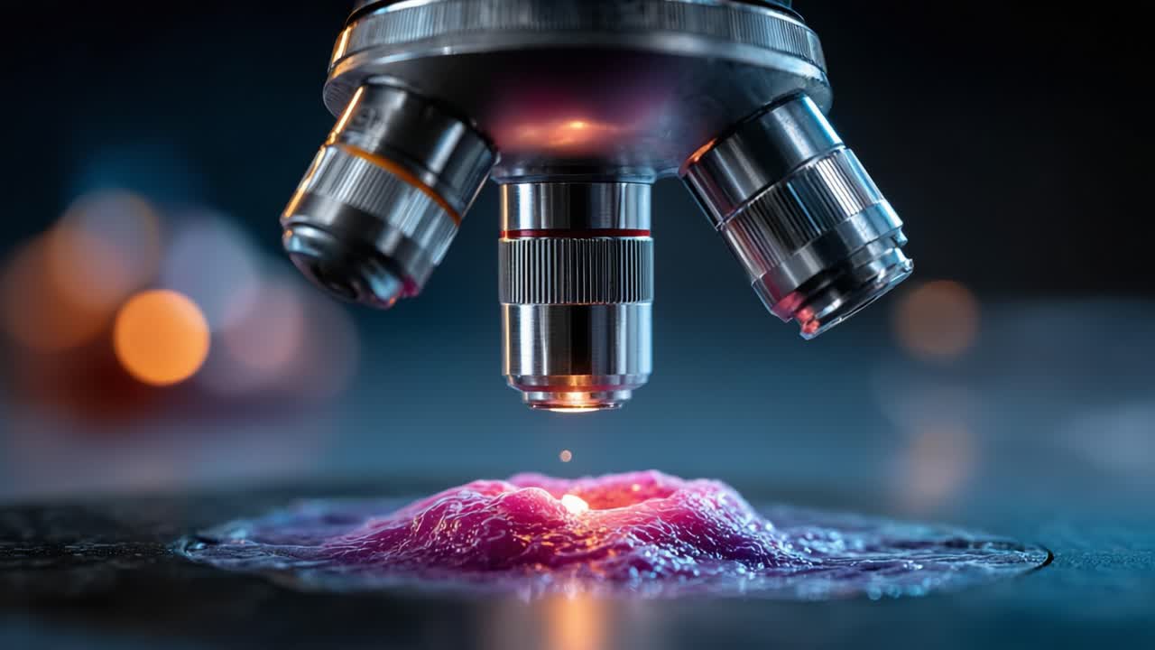 Exploring Microscopic Worlds: A Close-Up View of Droplets and Textures Under a Microscope in Vibrant Colors and Intricate Details