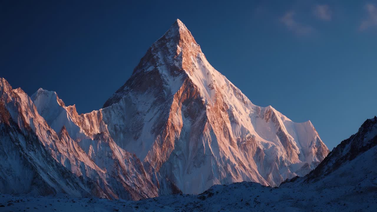 Maestosa cima montuosa innevata all'alba con una luce calda che illumina le superfici rocciose e cieli drammatici, perfetta per gli appassionati di outdoor e gli amanti della natura.