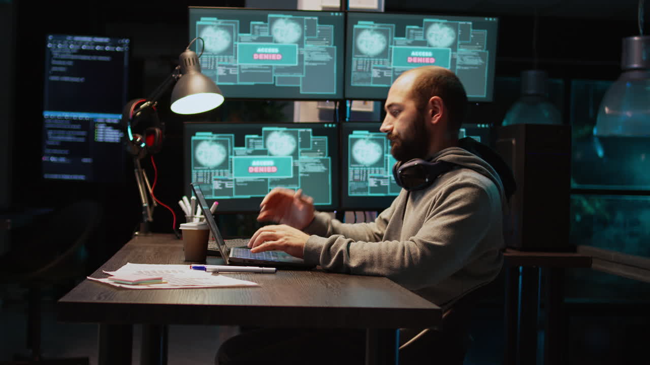 Hacker working on cybersecurity and programming