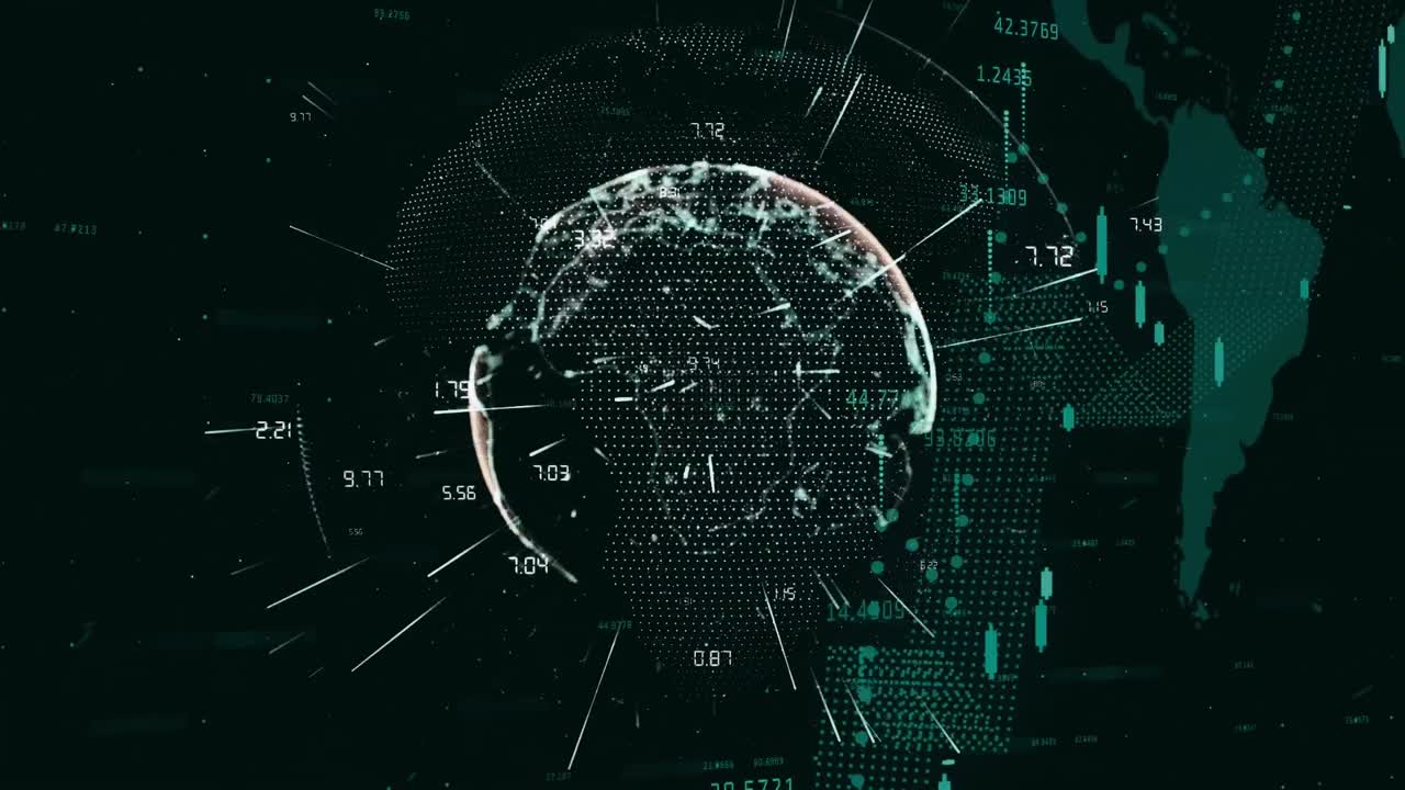 Globe spinning against data processing