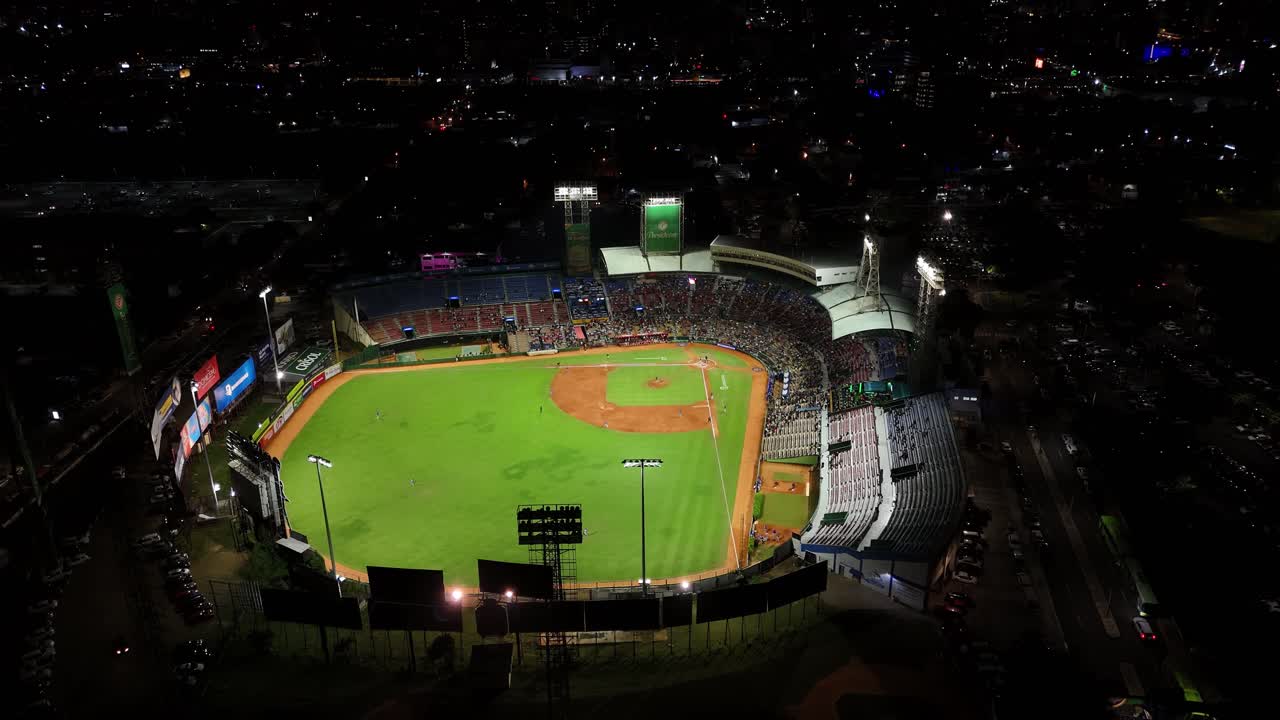 Quisqueya Marichal Baseball Stadium at Night, Santo Domingo Dominican Republic, Aerial View