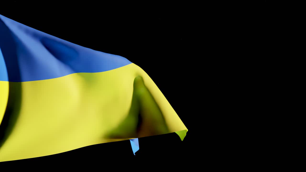 검은 배경에 우크라이나의 펄럭이는 깃발
