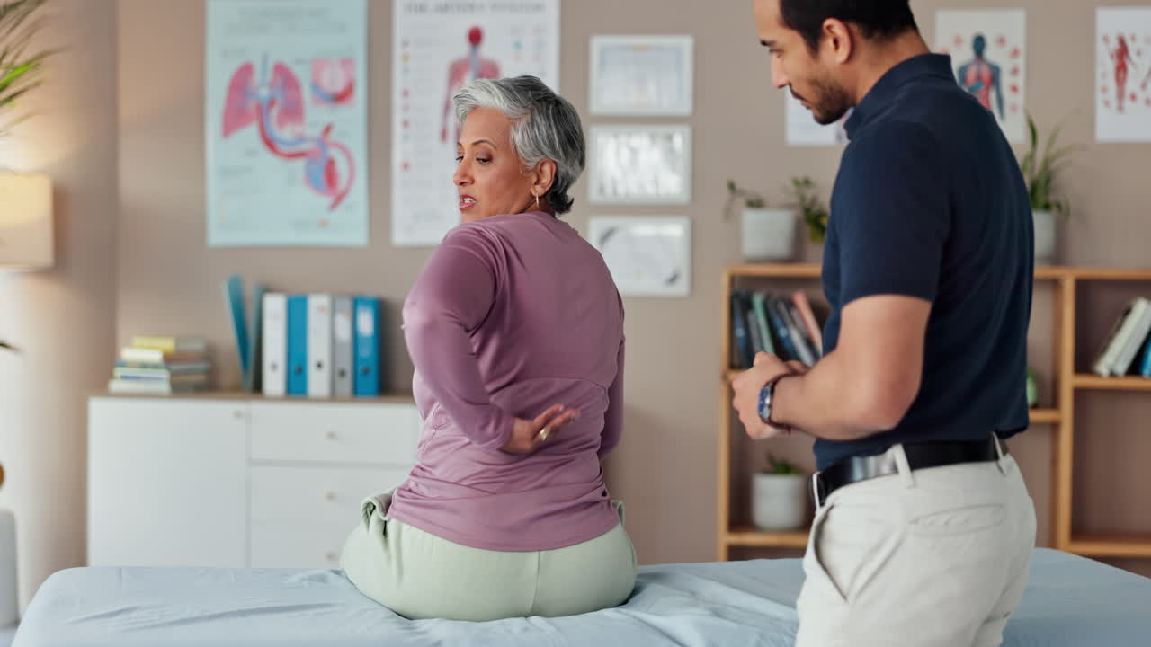fisioterapeuta examinando la espalda de un paciente