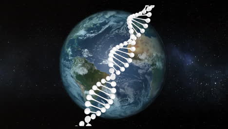 animating dna strand over rotating earth in space