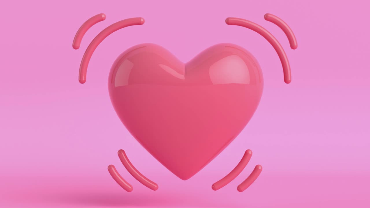 분홍색 심장 모양 3d 렌더링 모션 만화 스타일