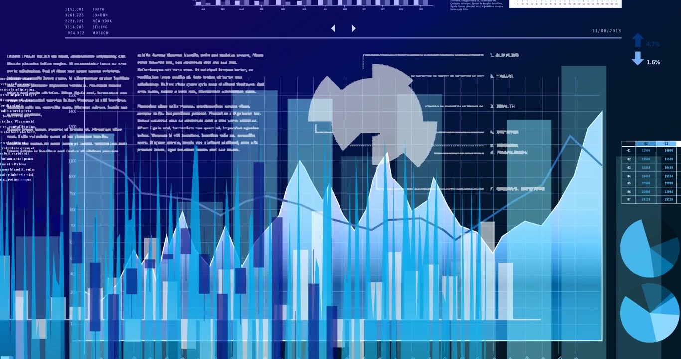 Animation of data processing on blue background