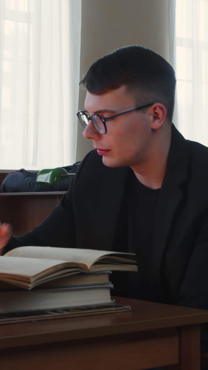 Ung mann studerer ved et skrivebord