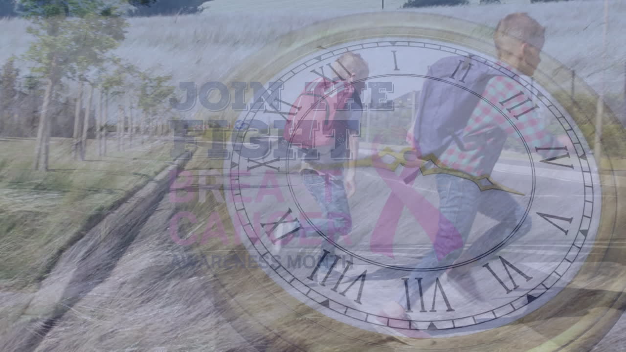 анимация часов, движущихся над различными школьниками, бегущими