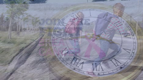animación de un reloj que se mueve sobre diversos escolares corriendo