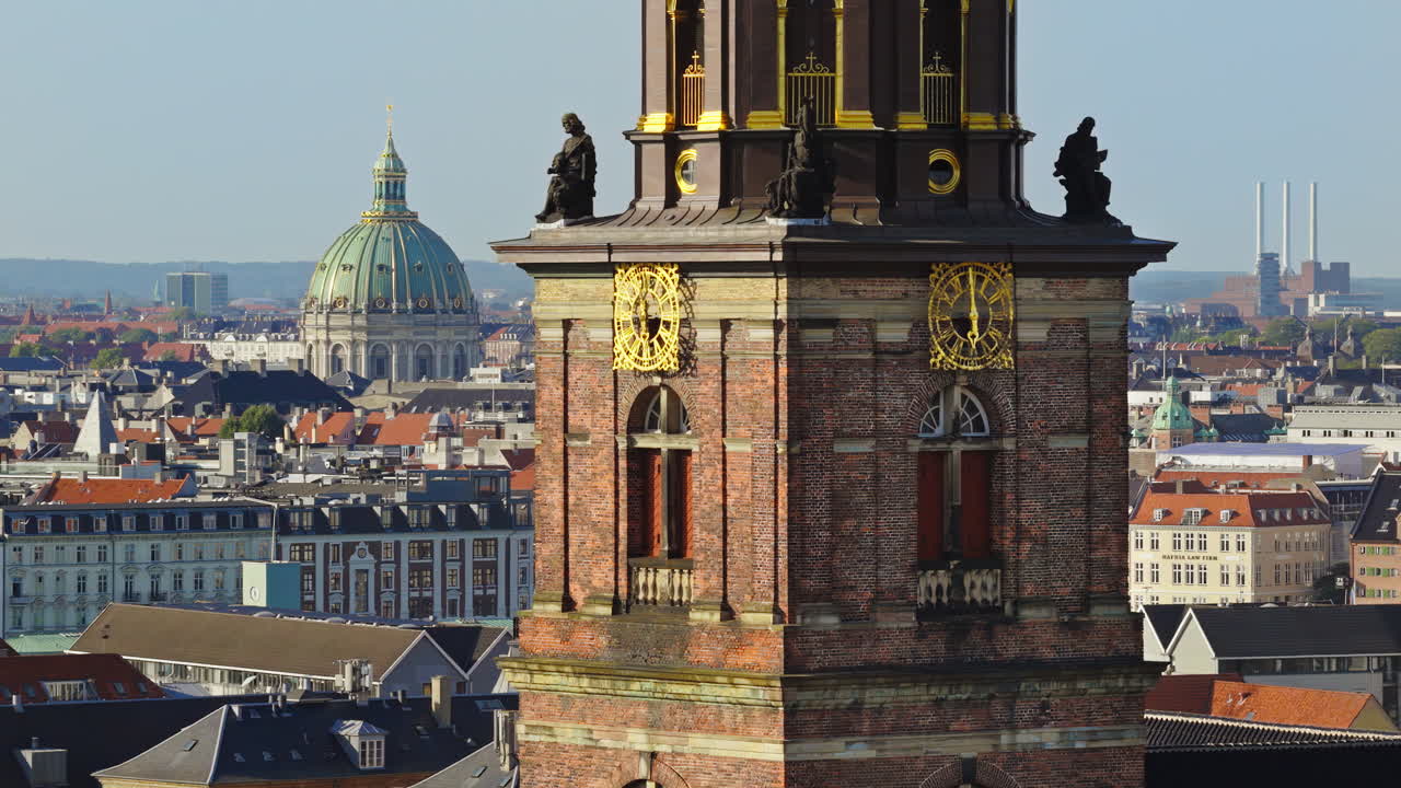 Aerial drone view of the Church of Our Saviour in Copenhagen, Denmark