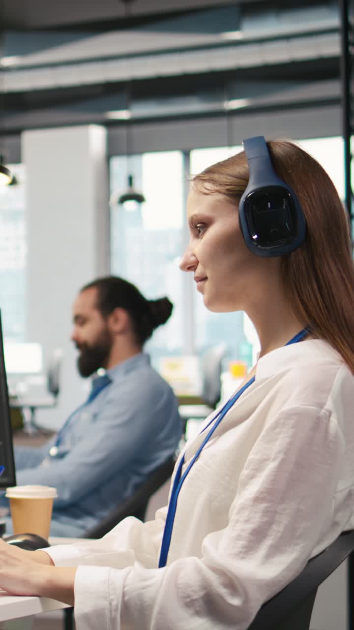 Vertical video Junior dev developing AI software applications, optimizing code, listening music