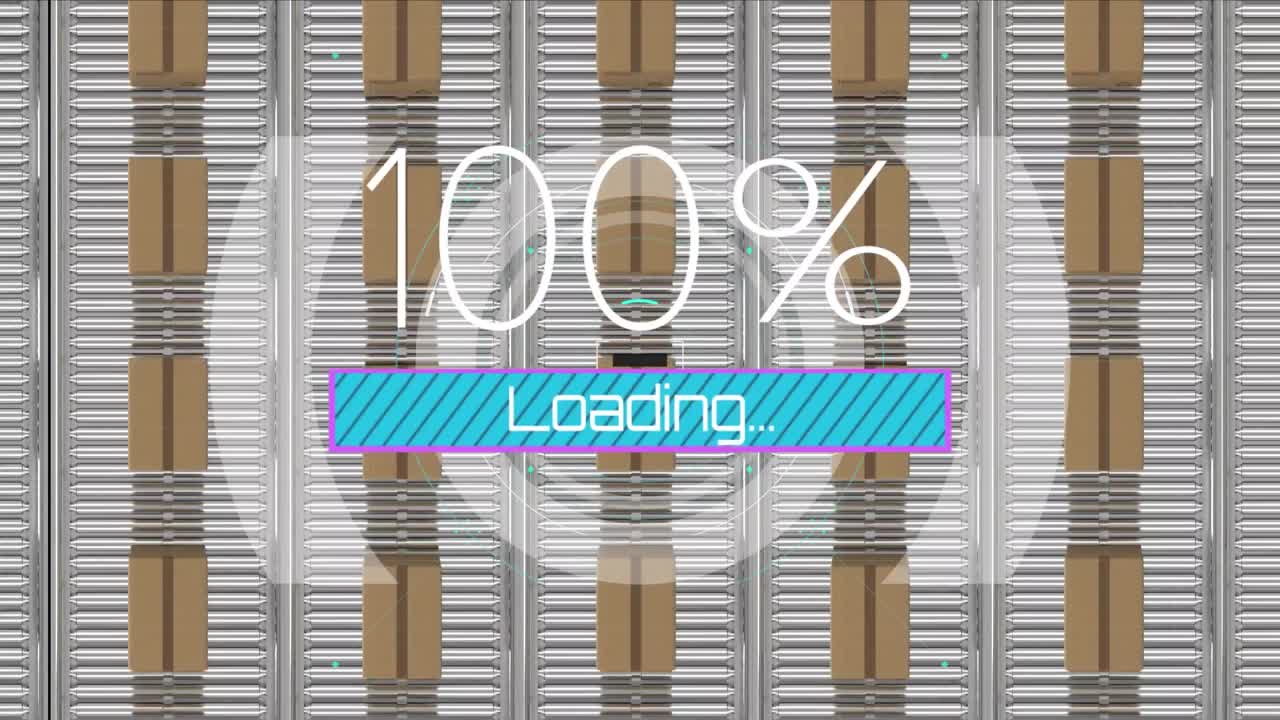 animación del procesamiento de datos sobre cajas de cartón en cintas transportadoras