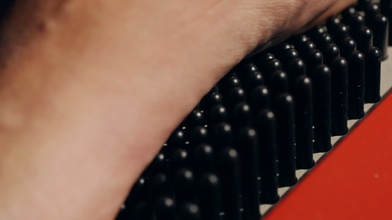 Macro shot of foot during scanning on device