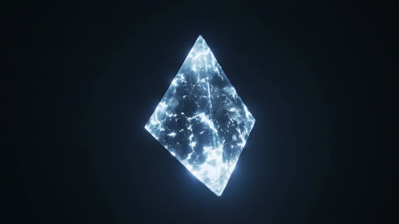 Bursting energy from top causing triangular crystal fracturing and throwing shards in void