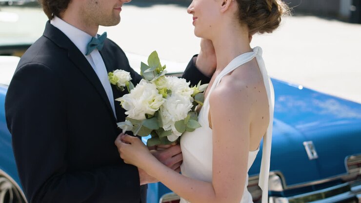 Just married couple in the street