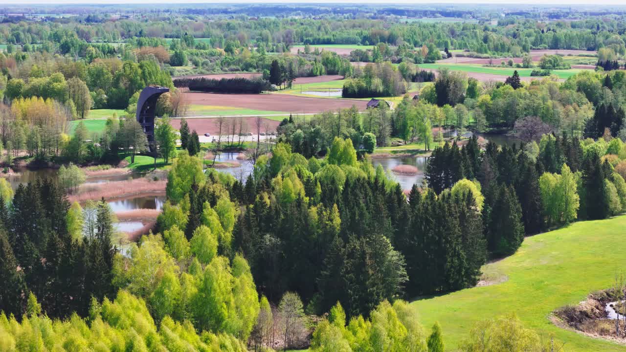 Panoramic View Of Unique Karst Lakes In Kirkilai National Park, Lithuania. Aerial Drone Shot