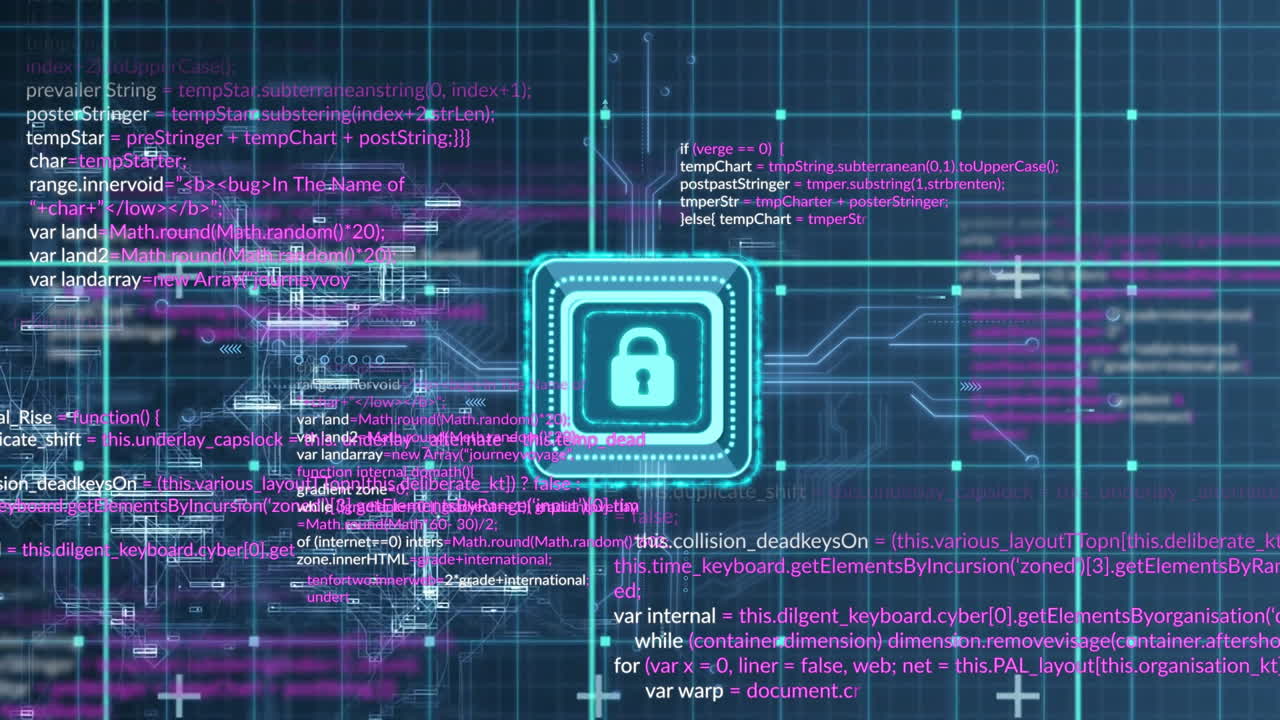 animación del candado y el procesamiento de datos sobre fondo negro