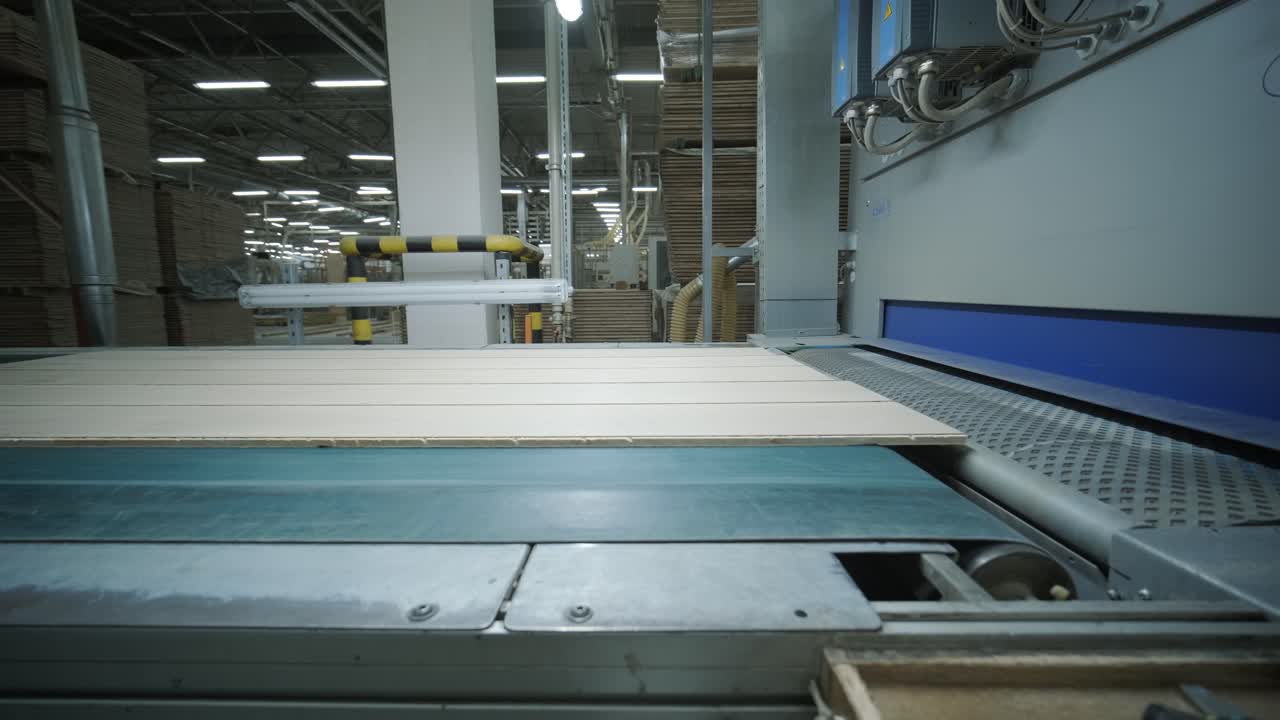 Wooden Planks Moving on Automated Conveyor Belt in Factory