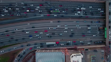 Aerial-view-of-heavy-traffic-on-Interstate-Highway-I-75-in-Atlanta,-Georgia