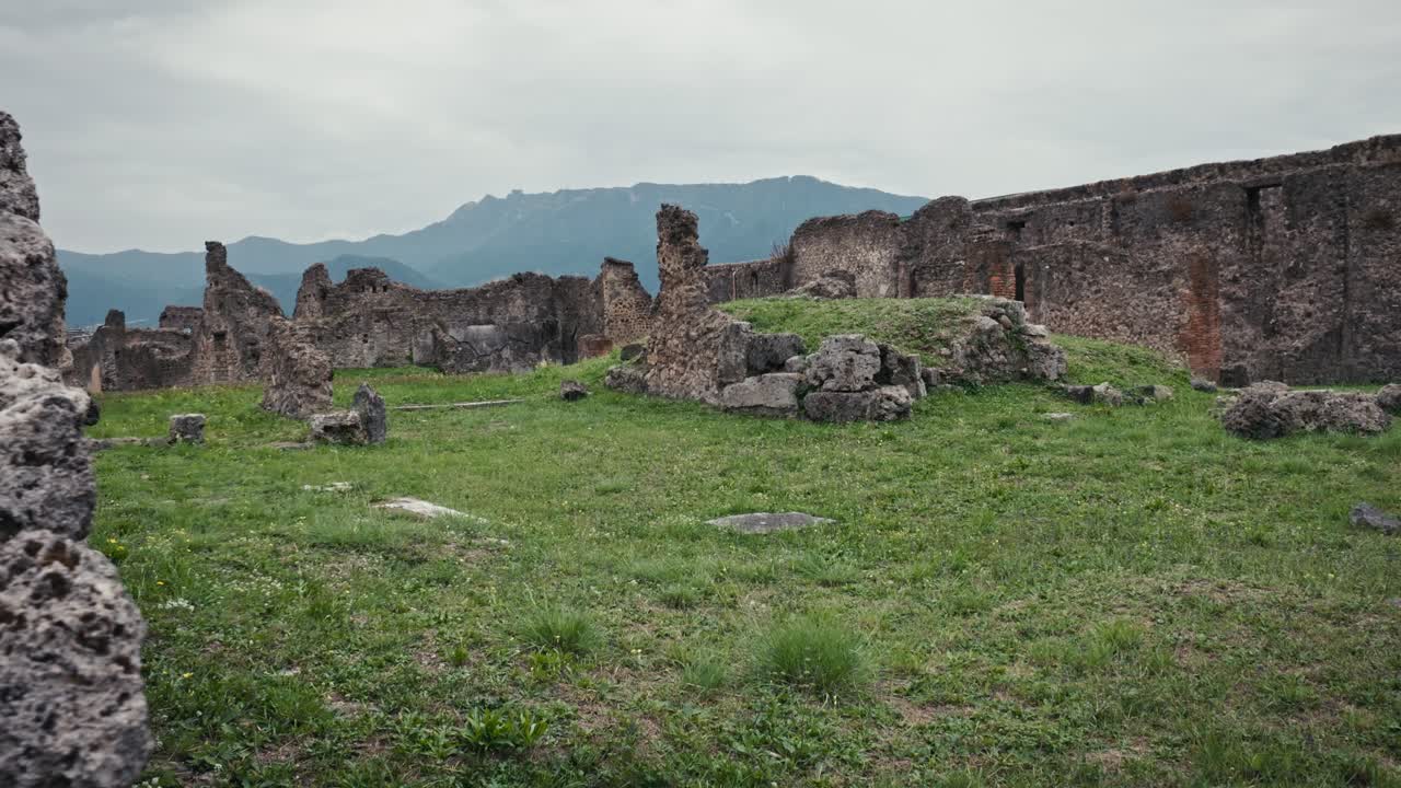 Lush Greenery Over Pompeii's Time-Weathered Remains, Italy