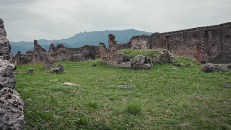 Exuberante-Vegetación-Sobre-Los-Restos-Desgastados-Por-El-Tiempo-De-Pompeya,-Italia