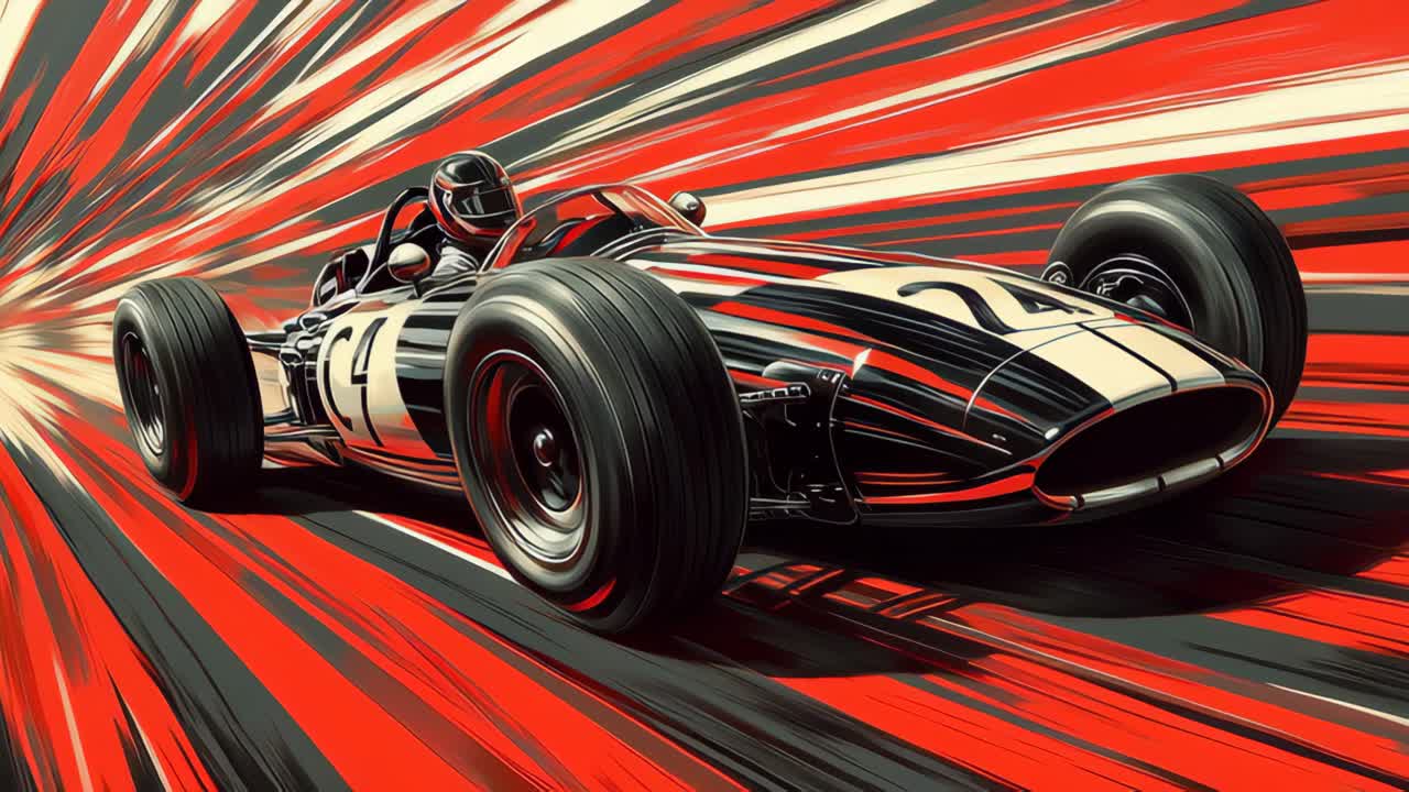 Speeding black racing car with red and white stripes