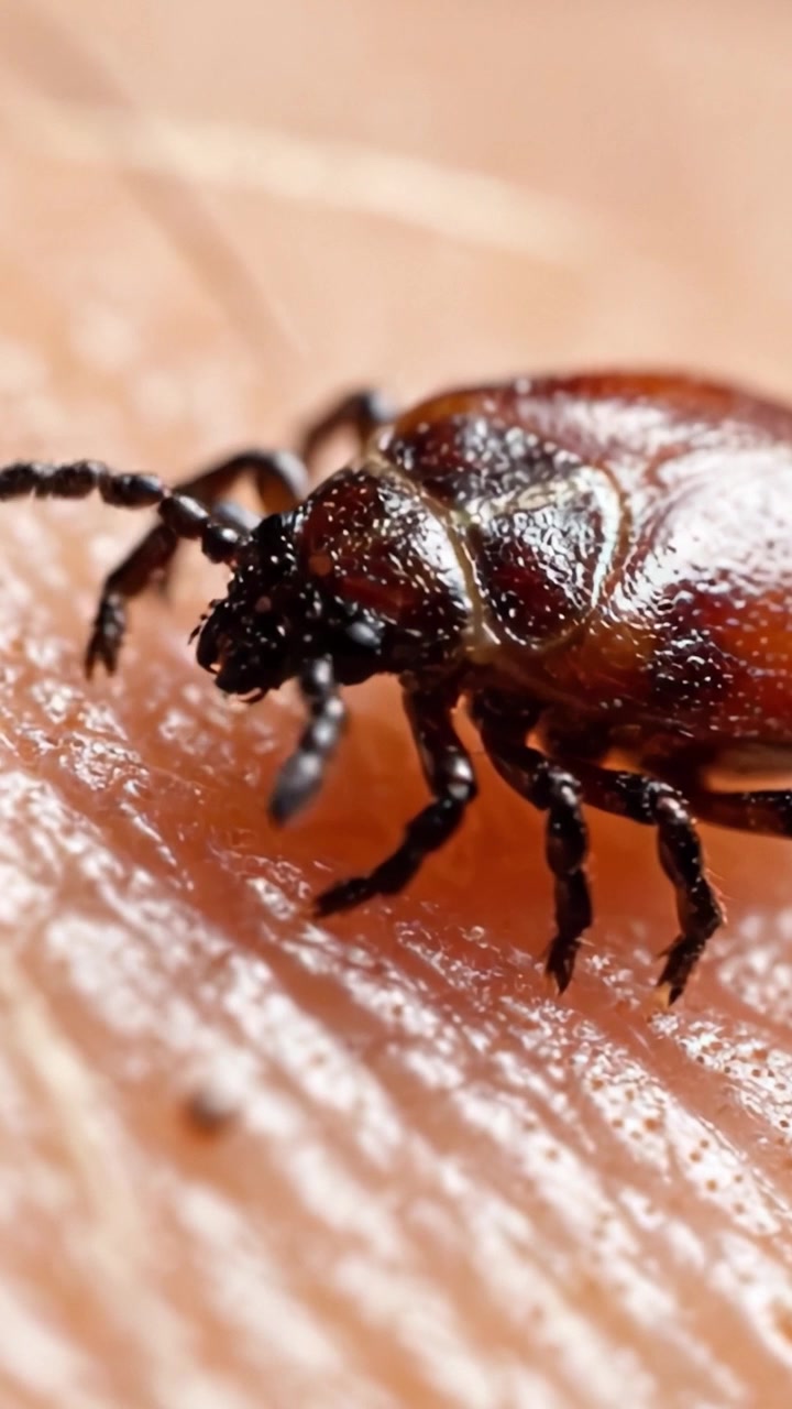 Close-Up Examination of a Tick on Skin Surface: An Incredibly Detailed Look at the Intricacies of a Blood-Sucking Parasite in its Natural Habitat