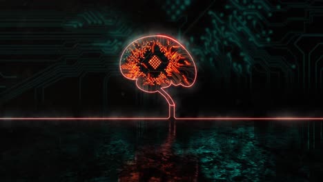 animation of glowing orange human brain over blue processor socket