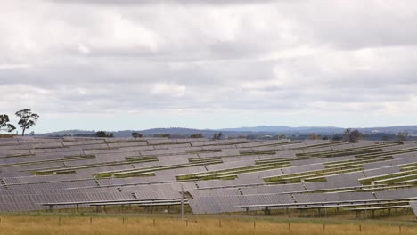 rows of solar panels across rural terrain