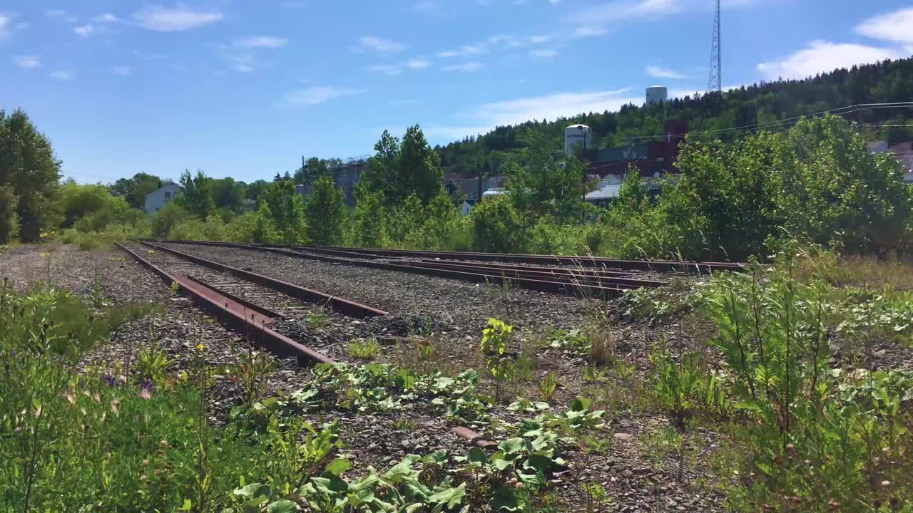 Abandoned train tracks in small town