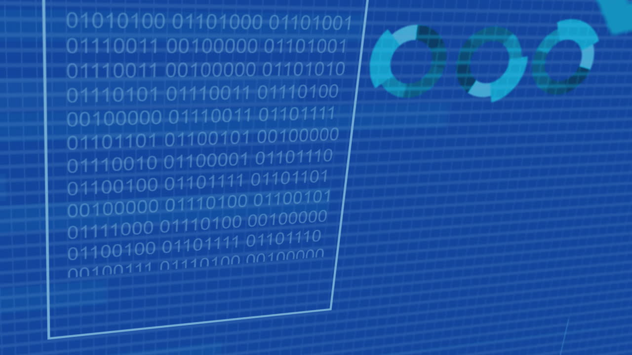 Animation of financial data processing over blue background