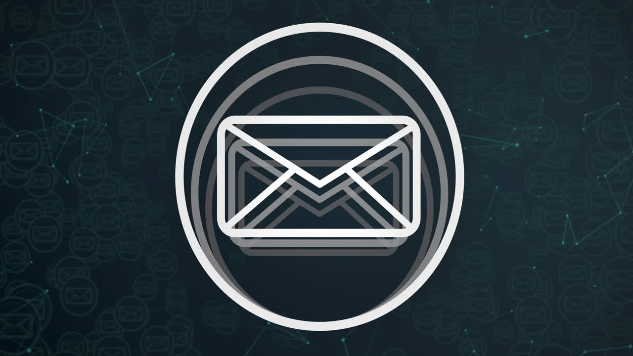 Animazione di icona digitale email e connessioni su sfondo nero