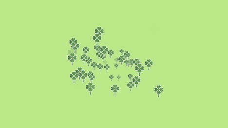 animation of multiple moving clover over green background