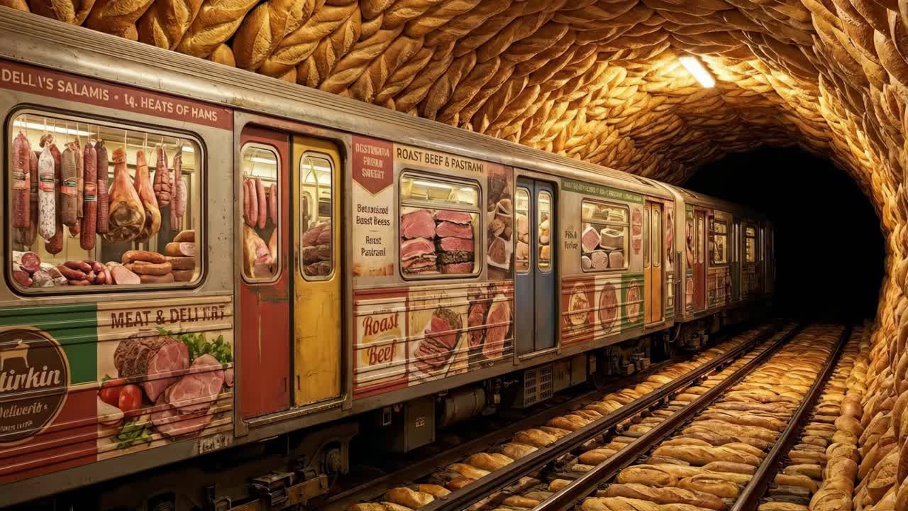 Un treno che viaggia attraverso un tunnel di pane