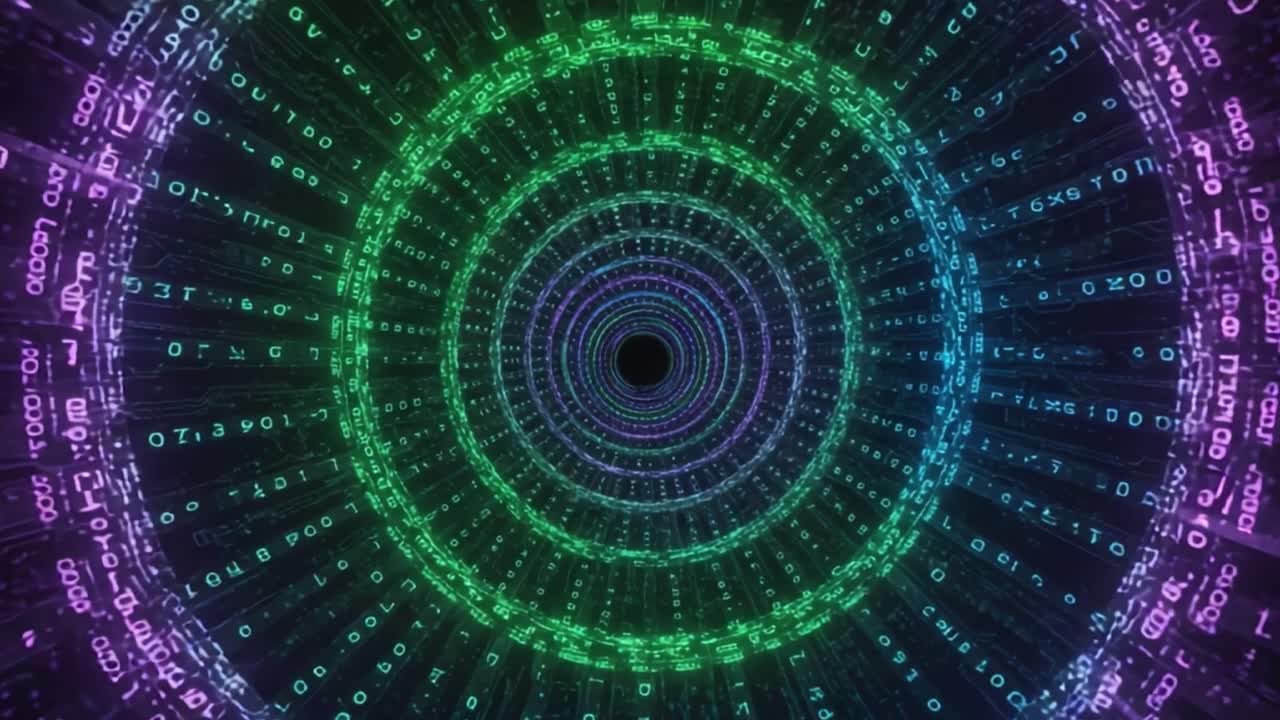 Exploring the Depths of Digital Realms: A Journey Through Cyberspace and Data with Spiraling Numbers and Vibrant Colors