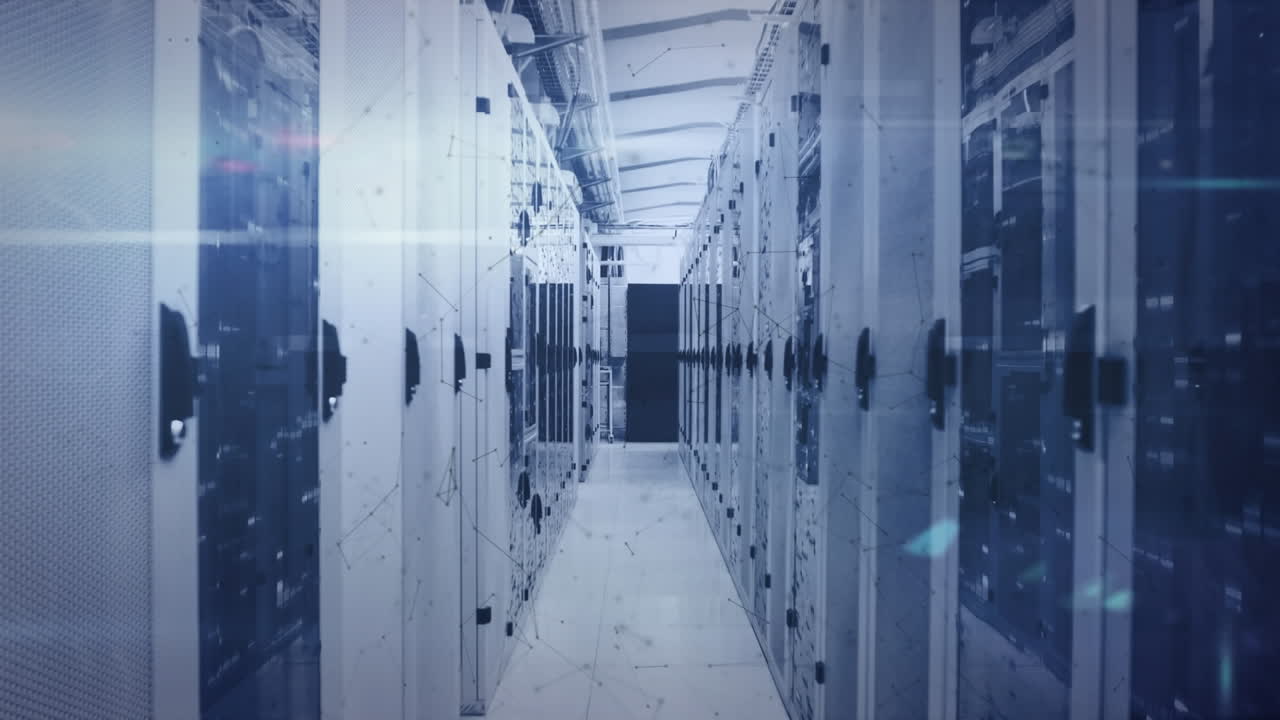 animación de formas y puntos de luz sobre la sala del servidor