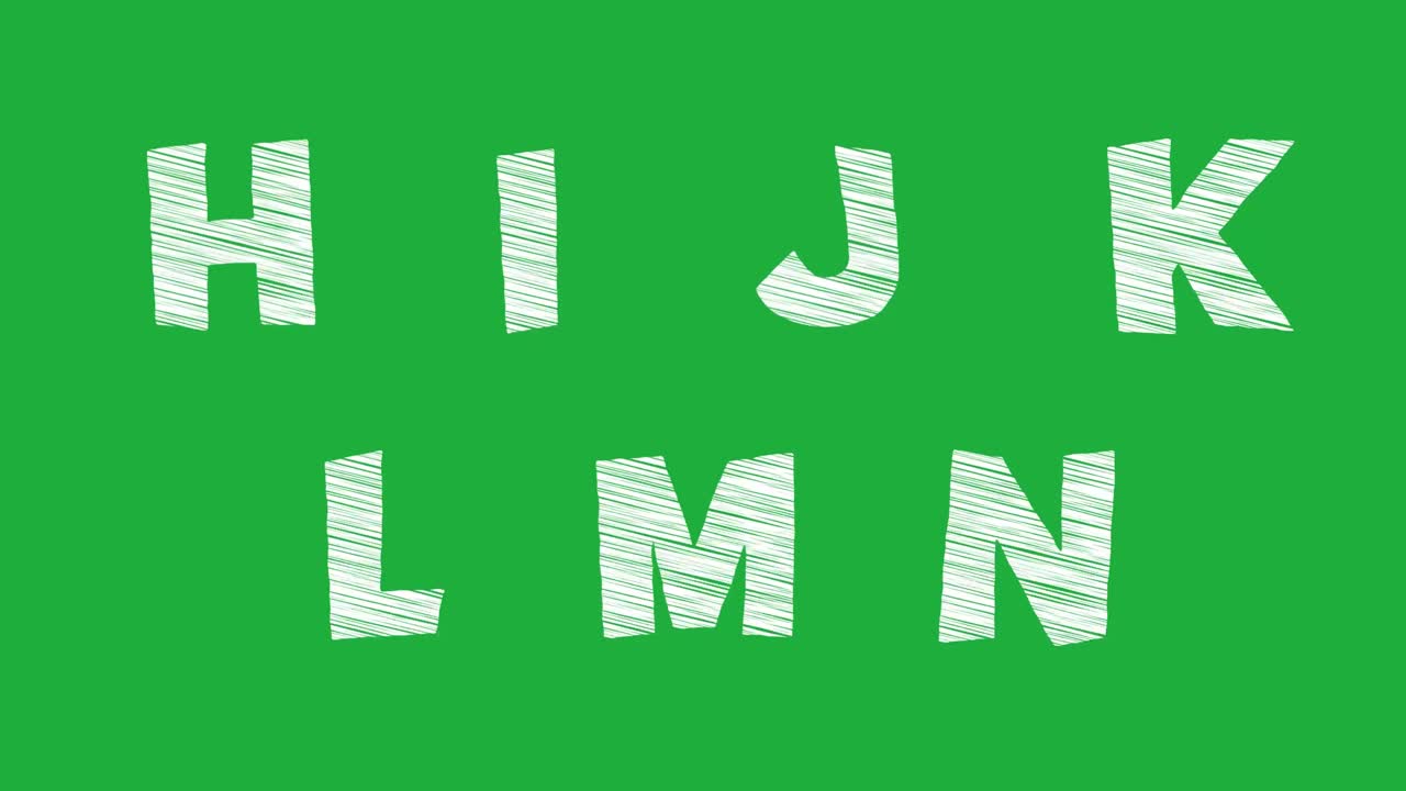 White Scribbled Letters H I J K L M N on Green Background