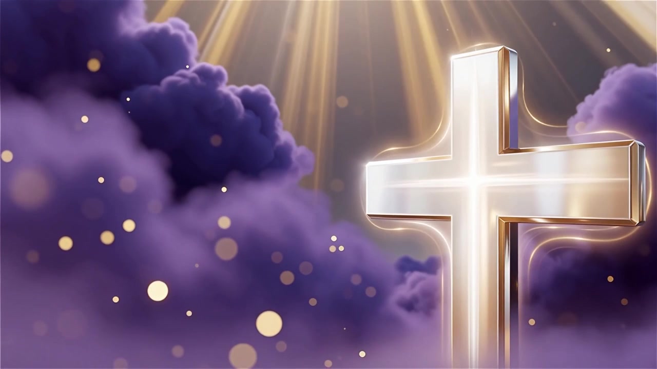 Christliches Kreuz, himmlisches Licht, Anbetungshintergrund.