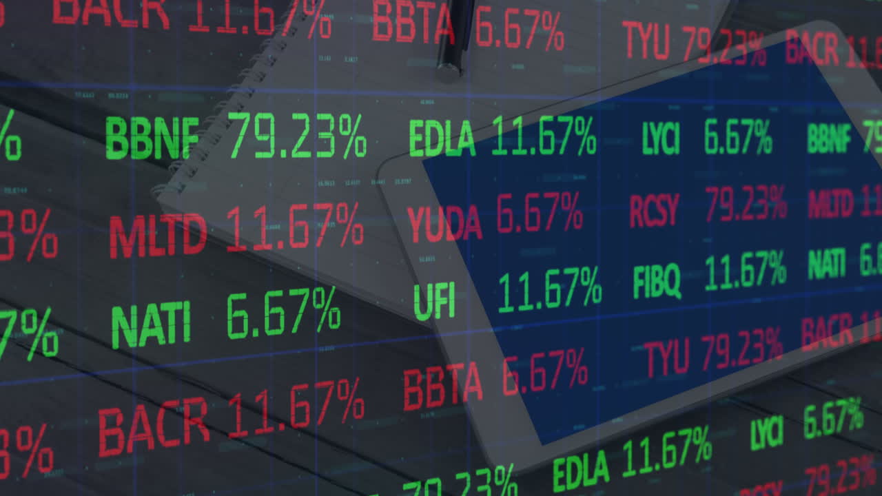 Animazione di elaborazione dati finanziari su tablet